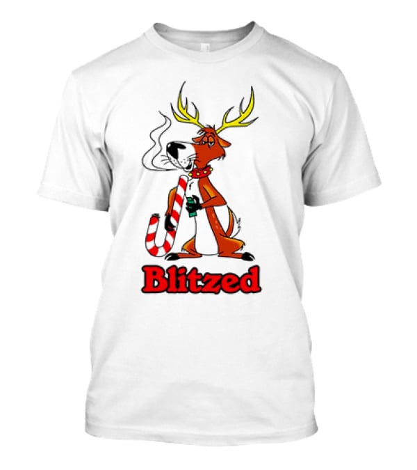 Blitzed Reindeer With Candy Cane And Holiday Cheer T-Shirt