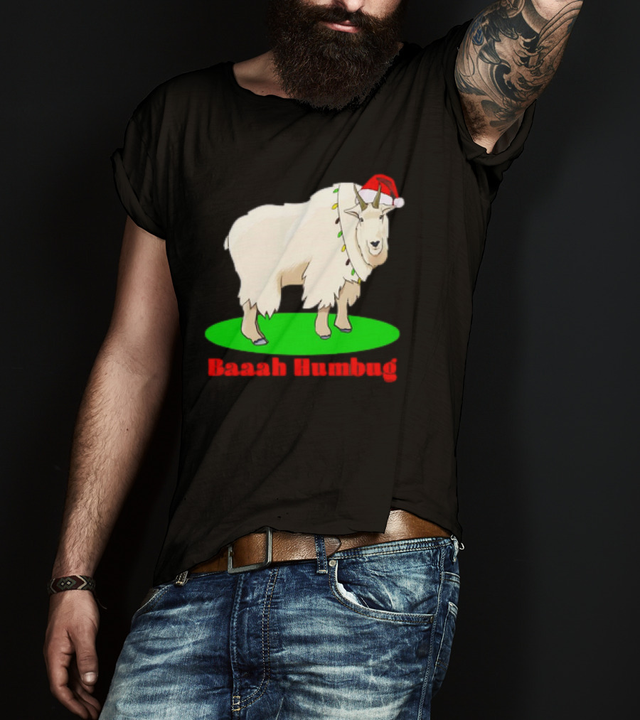 Baaah Humbug Goat With Santa Hat Holiday Lights T-Shirt