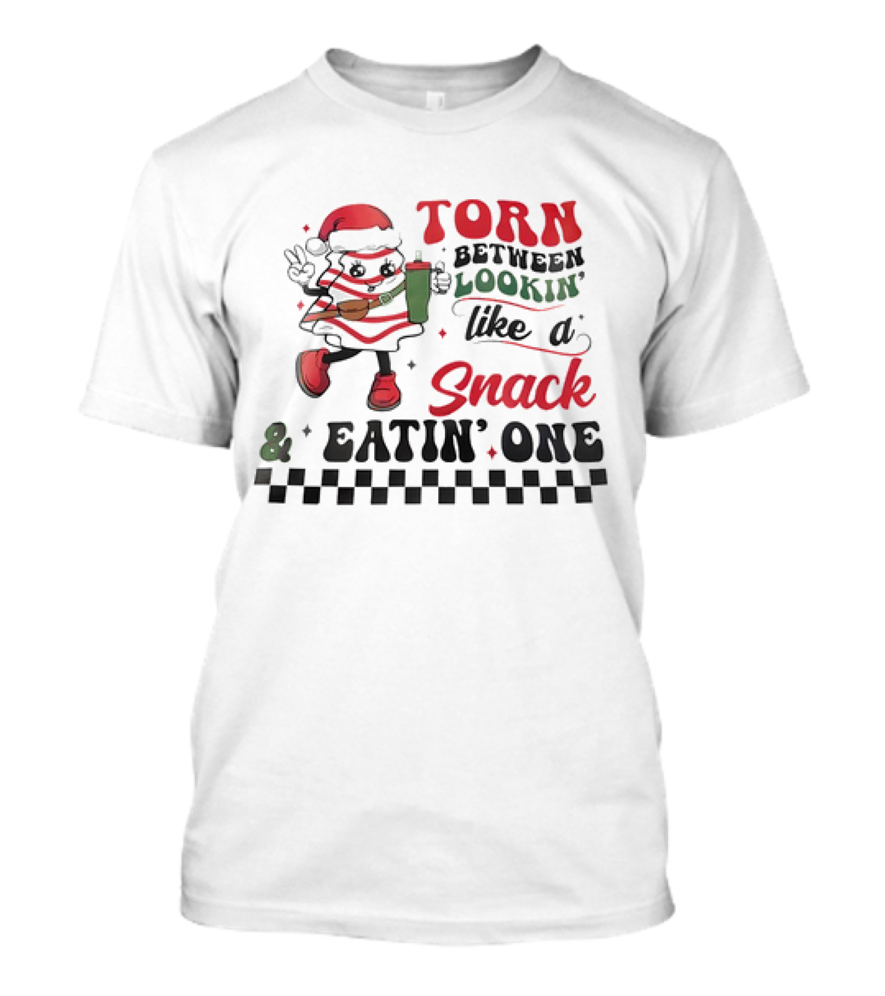 Torn Between Lookin’ Like A Snack And Eatin’ One Christmas Santa Checkered T-Shirt