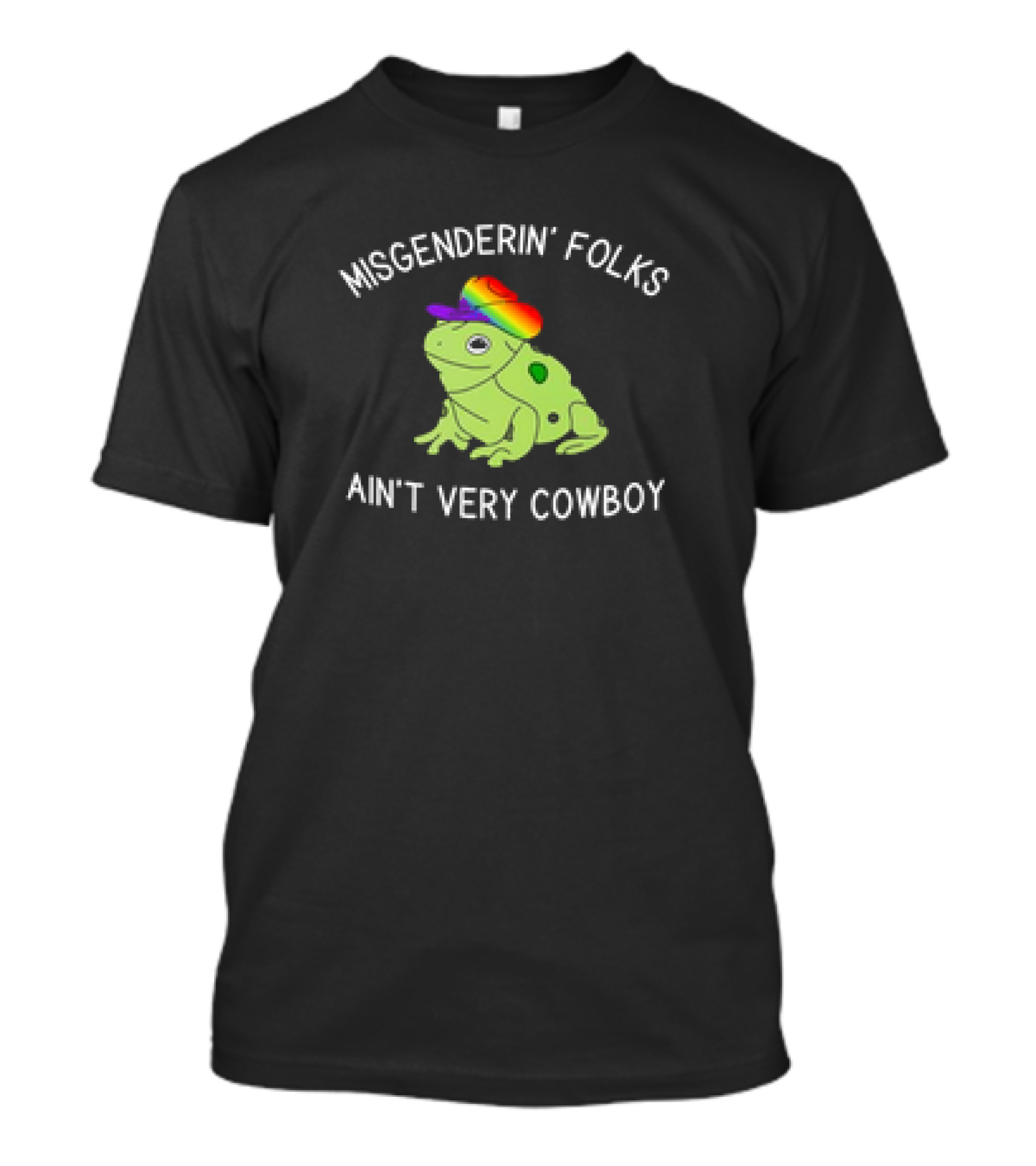 Misgenderin' Folks Ain't Very Cowboy Frog With Rainbow Hat T-Shirt