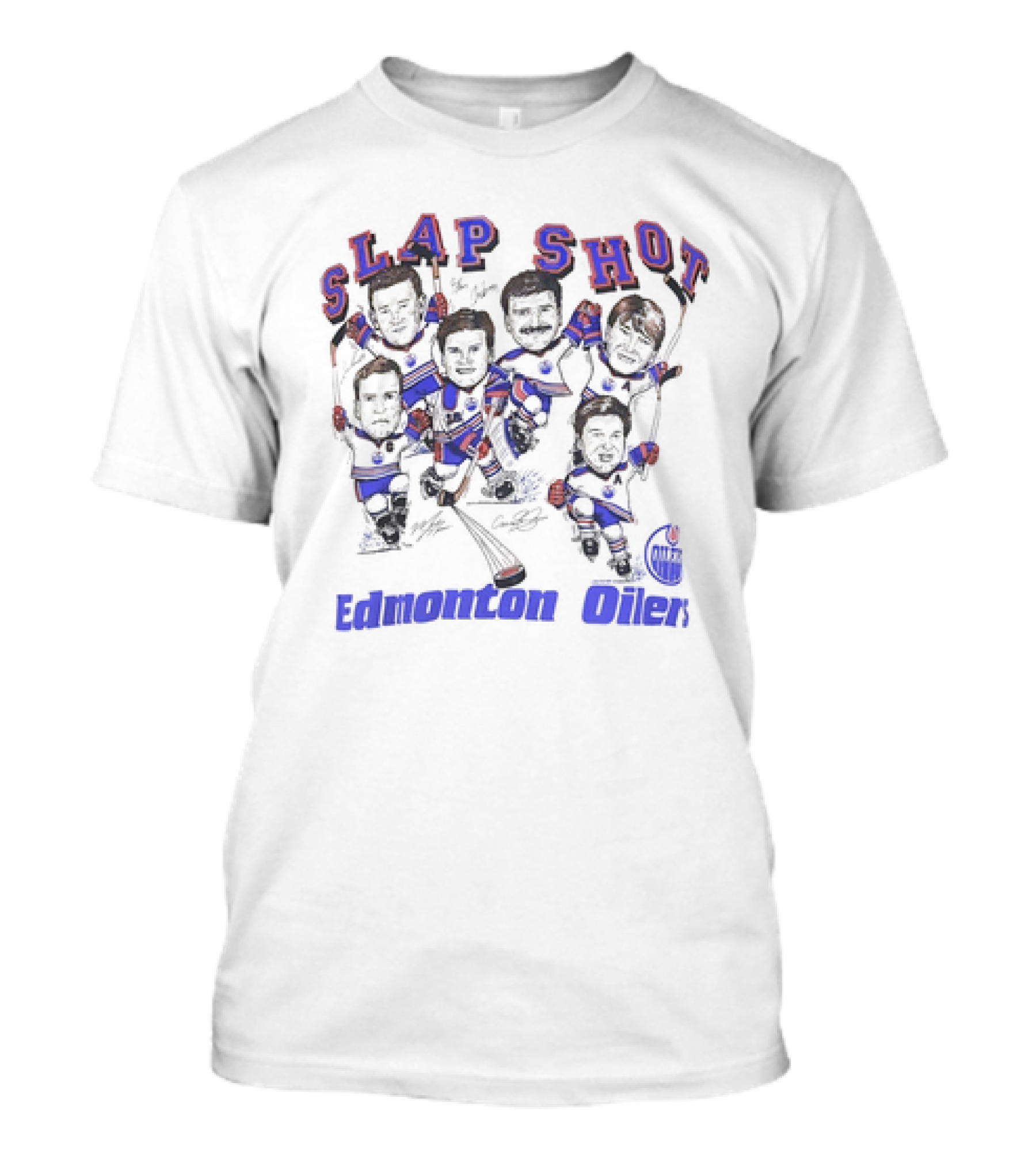 Edmonton Oilers Slap Shot NHL Hockey Team Caricature Vintage T-Shirt
