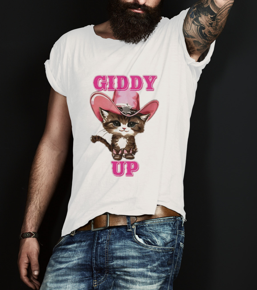 Giddy Up Cowboy Cat Pink Hat Kitten T-Shirt