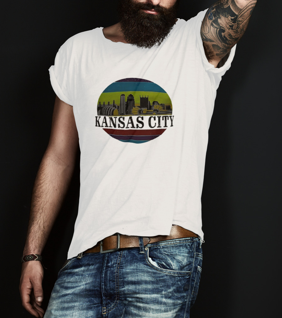 Kansas City Vintage Skyline Retro Stripes T-Shirt