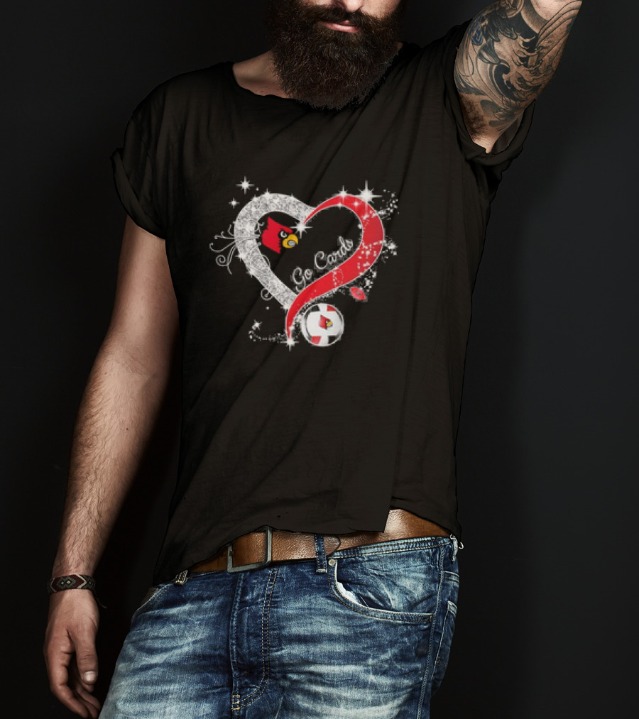 Louisville Cardinals Volleyball Heart Diamond Go Cards Sparkling Logo Soccer Ball T-Shirt