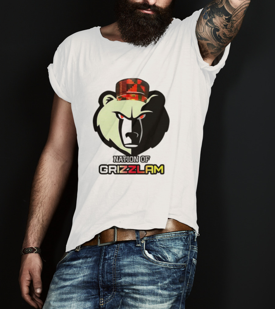Nation Of Grizzlam Bear Logo With Camo Hat T-Shirt