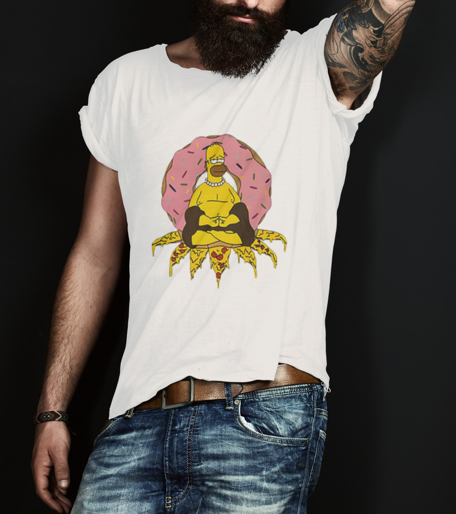 Homer Simpson Buddha Namaste With Donut And Pizza Lotus From The Simpsons T-Shirt