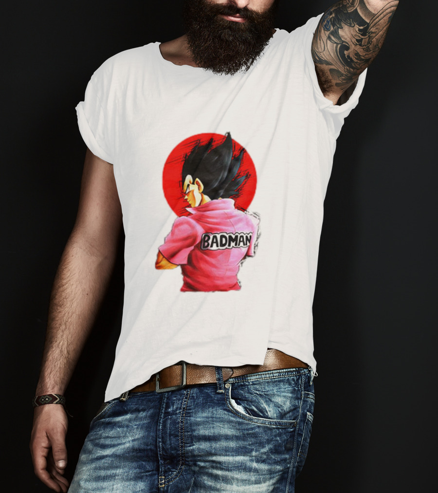 Vegeta Badman Pink Shirt Dragon Ball Style Red Circle Background T-Shirt