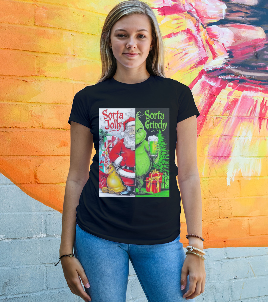 Sorta Jolly Sorta Grinchy Santa Claus Grinch Christmas Gifts T-Shirt