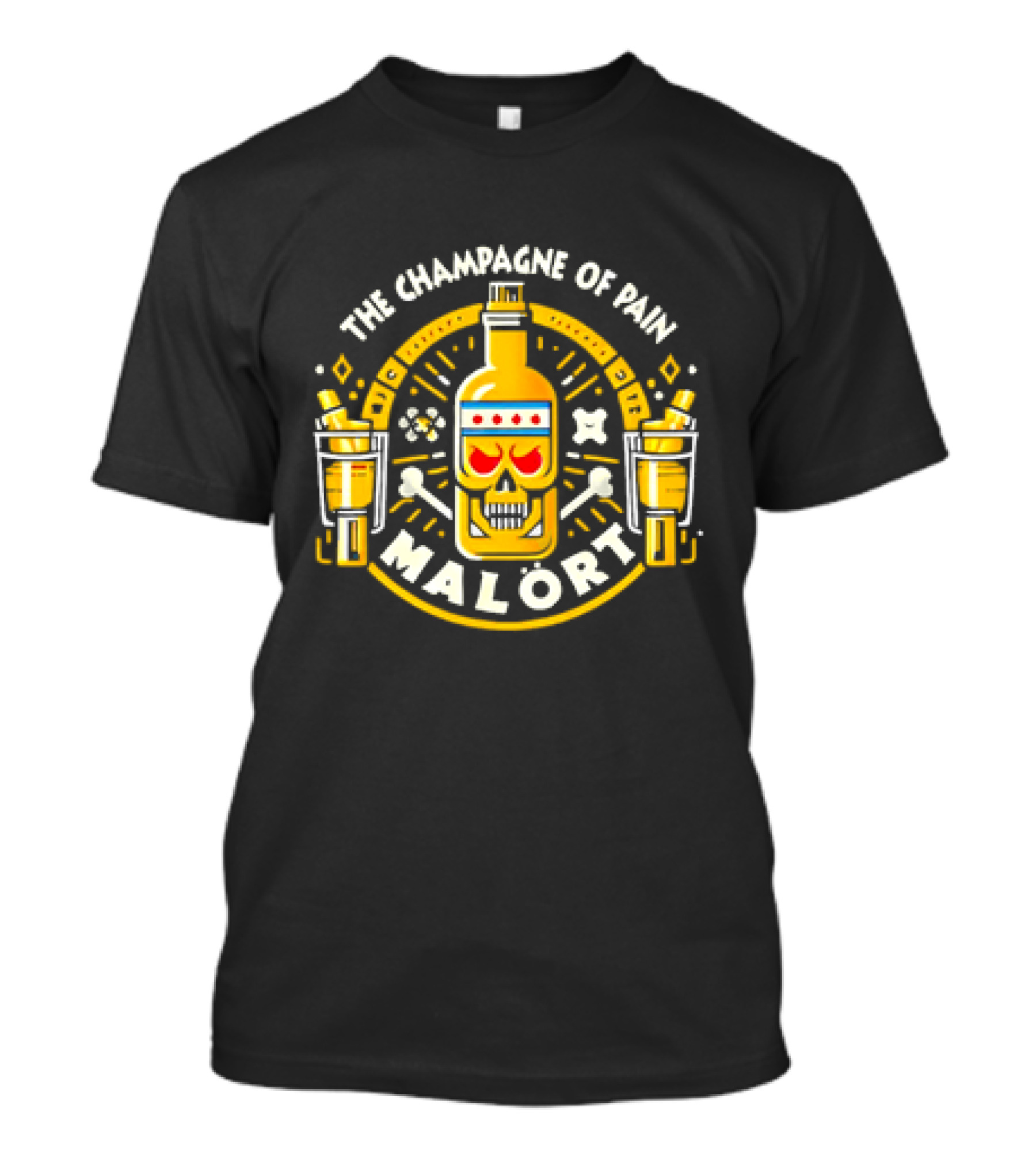 The Champagne Of Pain Malort Skull Chicago Flag Crossbones T-Shirt