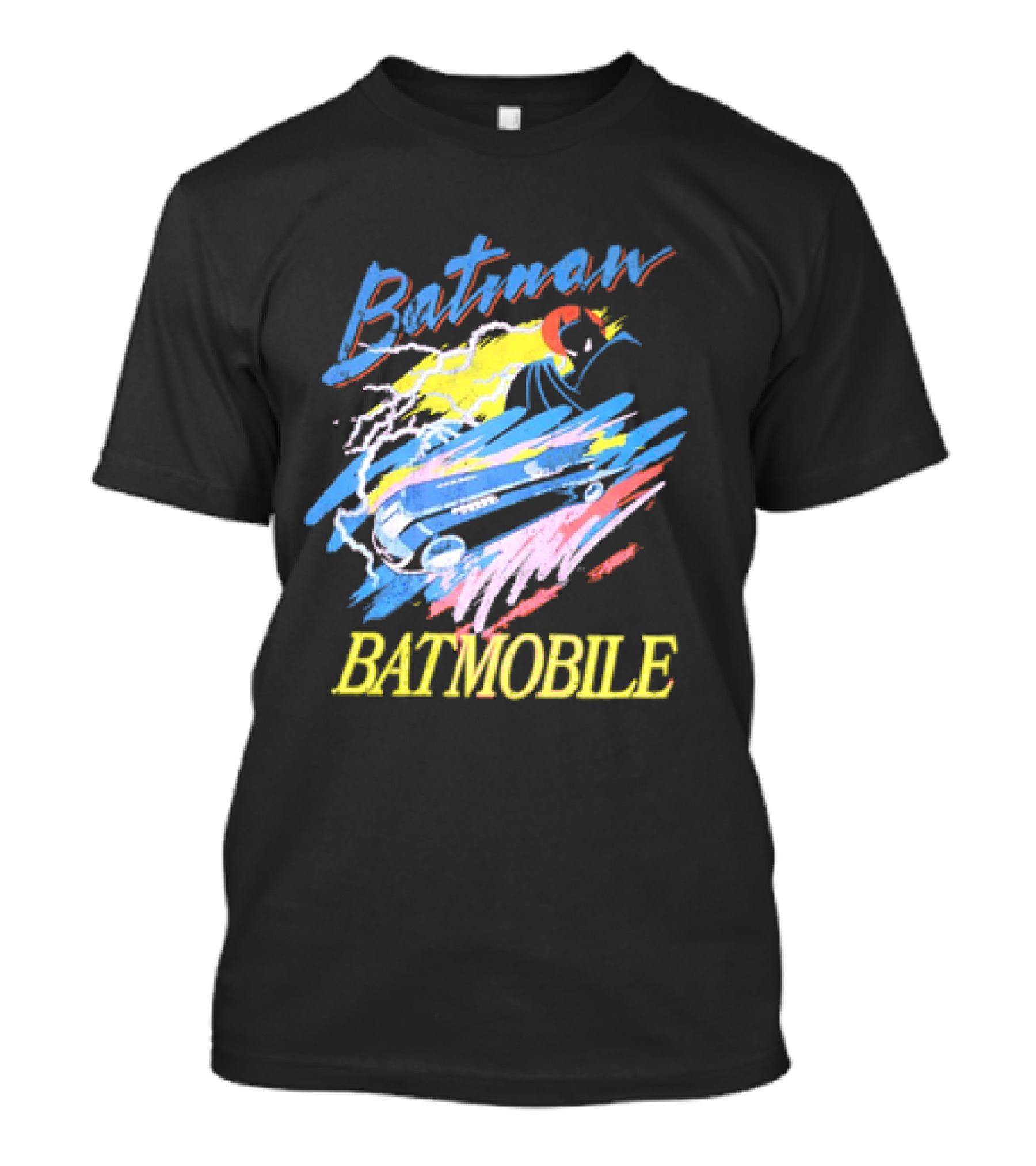 Batman Batmobile Vintage Retro Style Artwork Lightning Burst T-Shirt