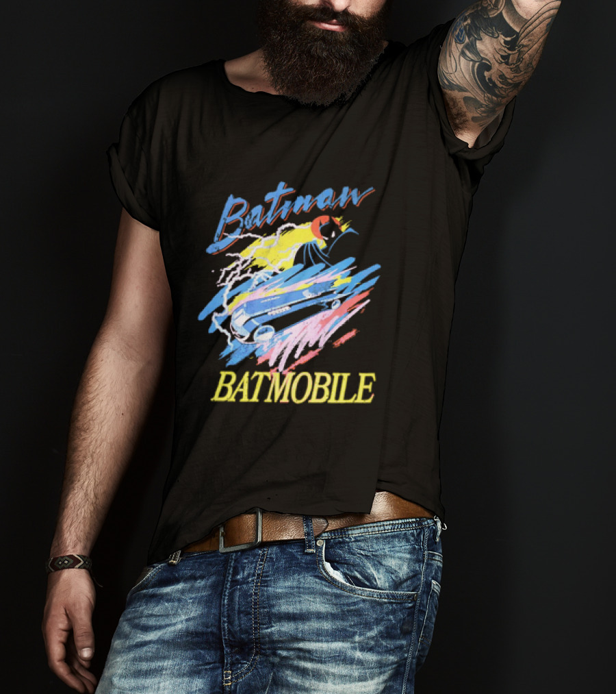 Batman Batmobile Vintage Retro Style Artwork Lightning Burst T-Shirt