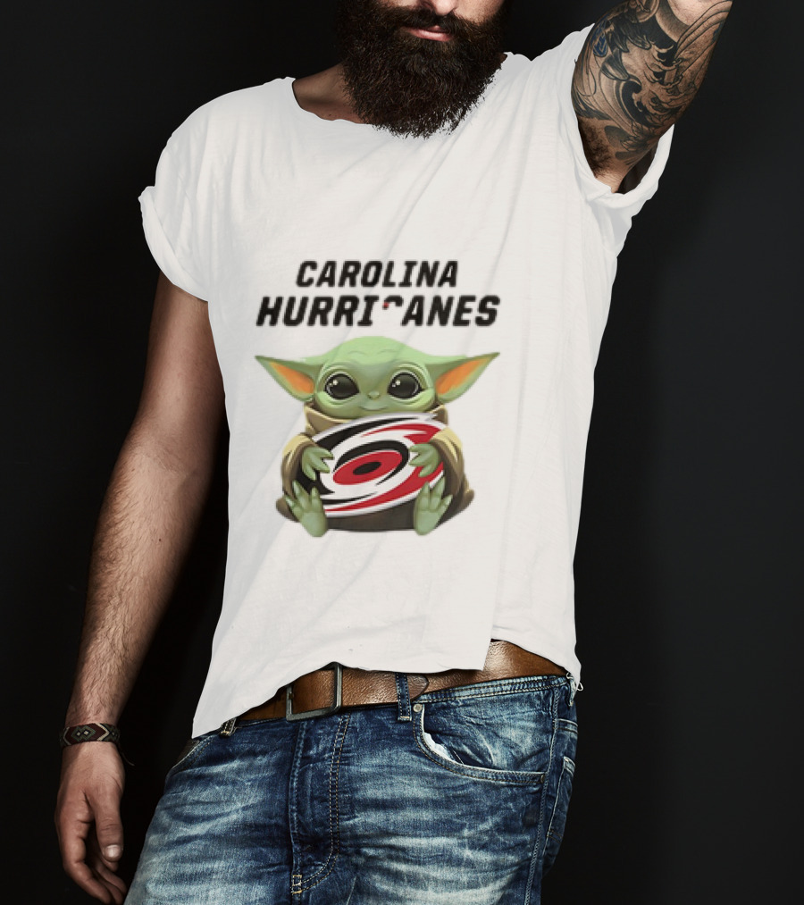 Baby Yoda Hugging Carolina Hurricanes Star Wars Crossover T-Shirt