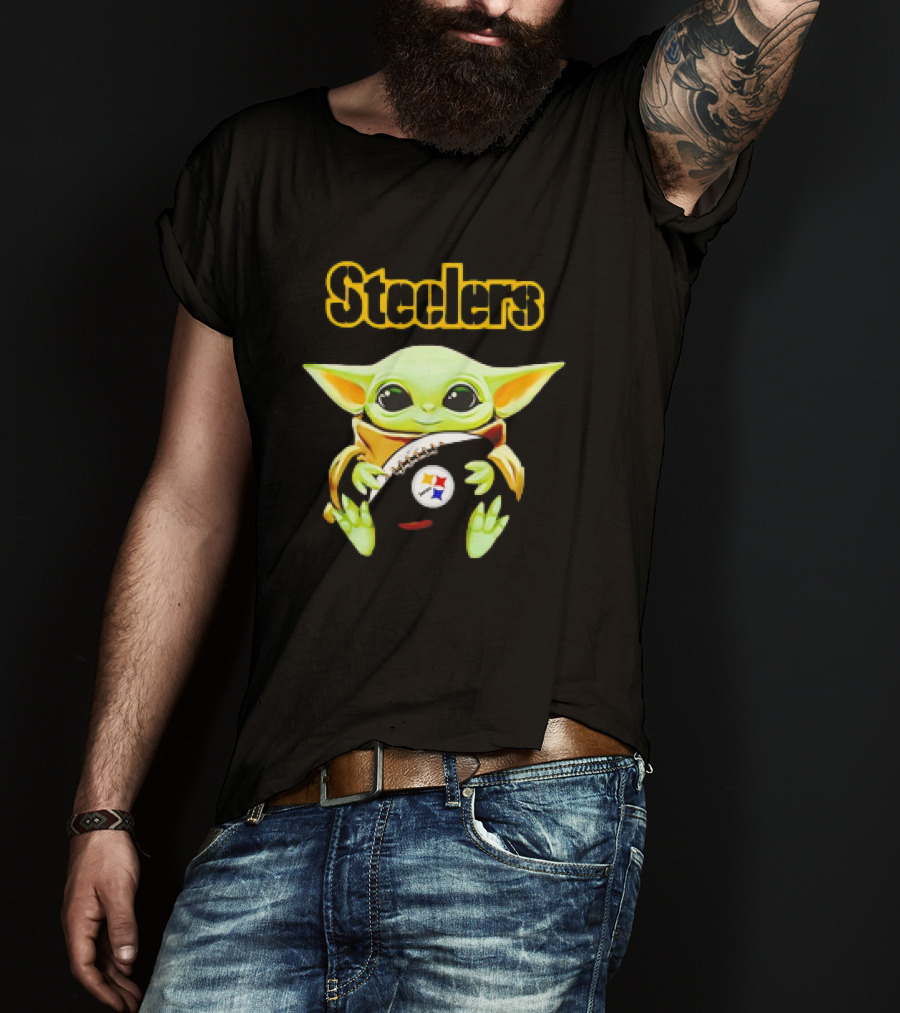 Baby Yoda Hugging Pittsburgh Steelers Football T-Shirt