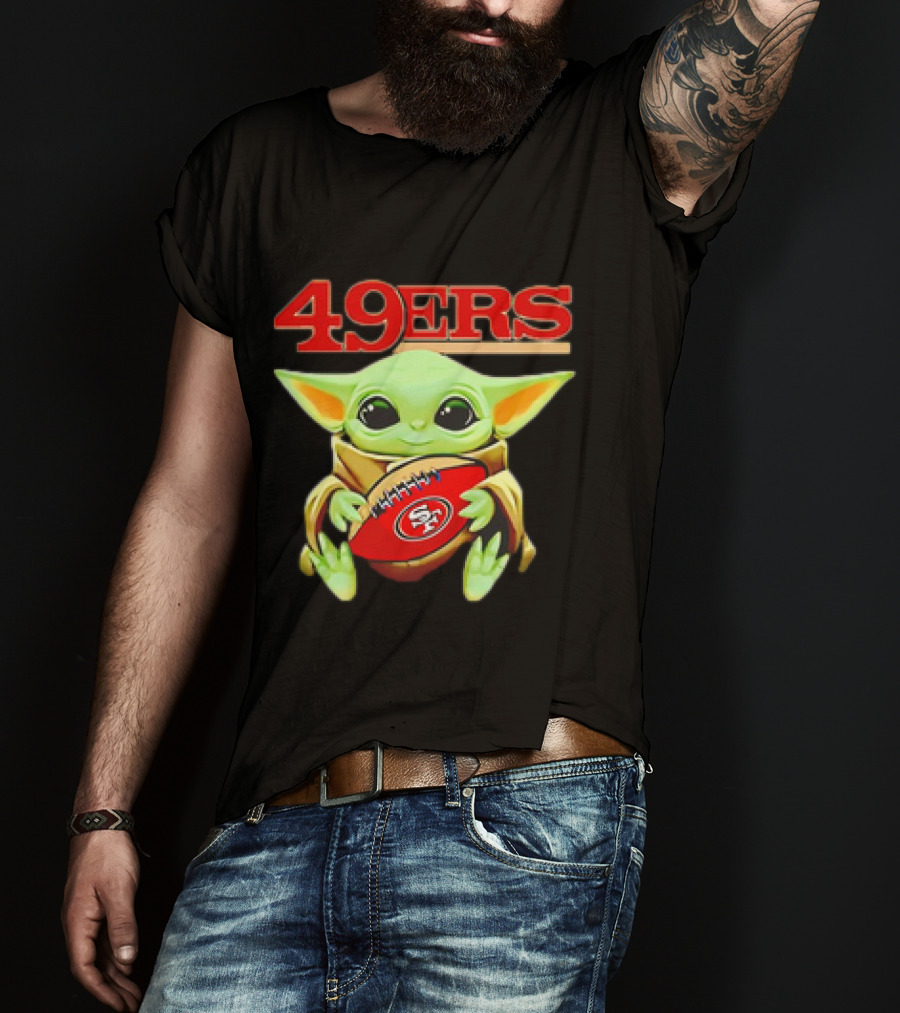Baby Yoda Star Wars Holding San Francisco 49ers Football T-Shirt