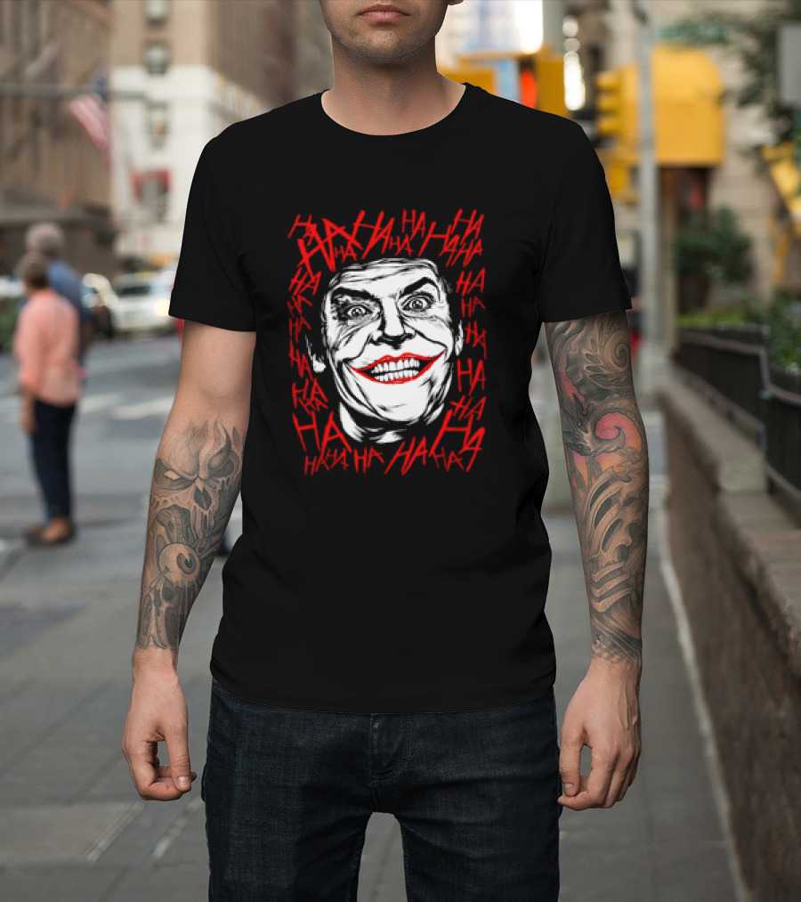 Joker Laughing Face Surrounded By Red HAHA Textured T-Shirt