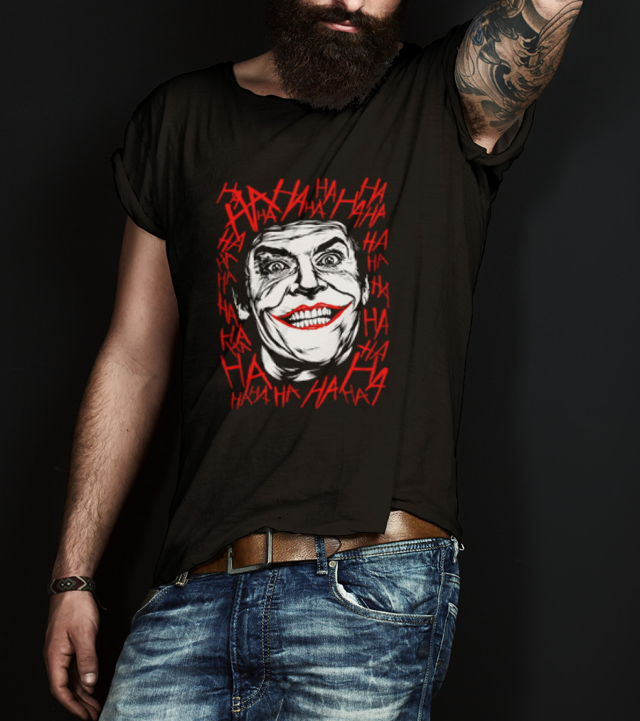 Joker Laughing Face Surrounded By Red HAHA Textured T-Shirt