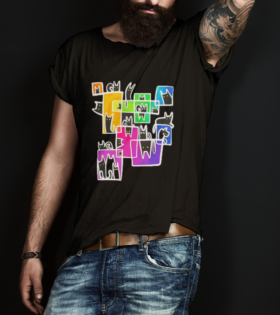 Cats Kitty Warp Rainbow Tetris Blocks T-Shirt