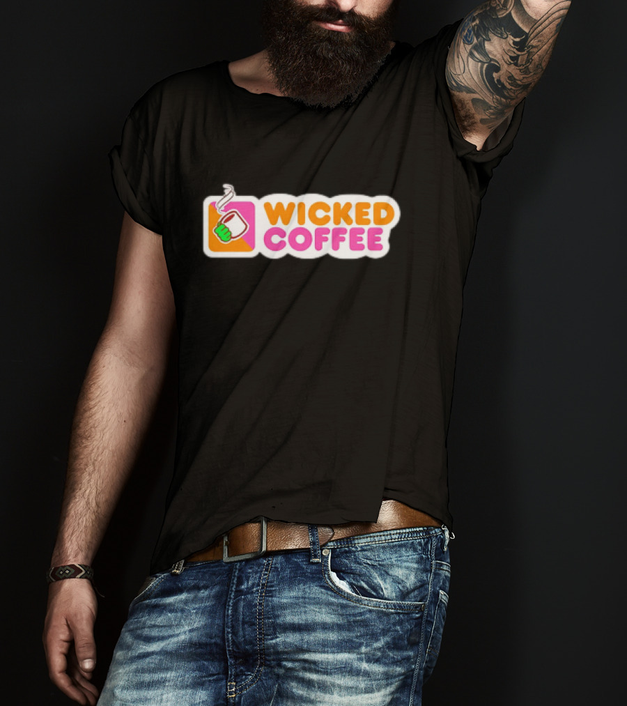 Wicked Coffee With Steaming Cup Emoji In Bold Pink And Orange Letters T-Shirt