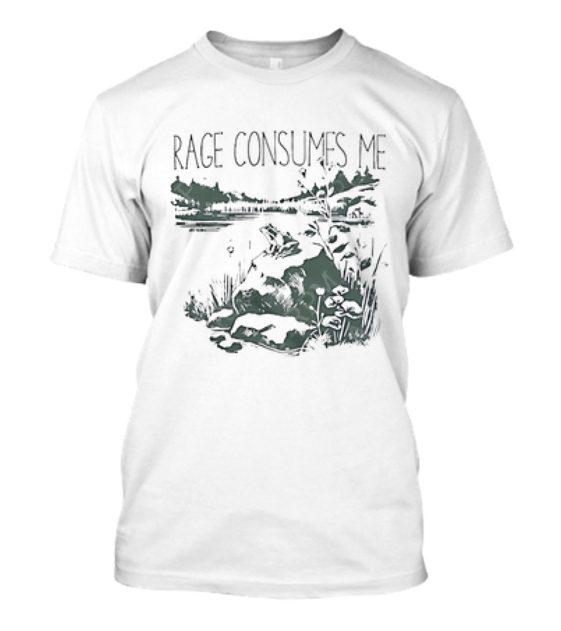 Rage Consumes Me Frog On Rock Lakeside Nature Scene T-Shirt