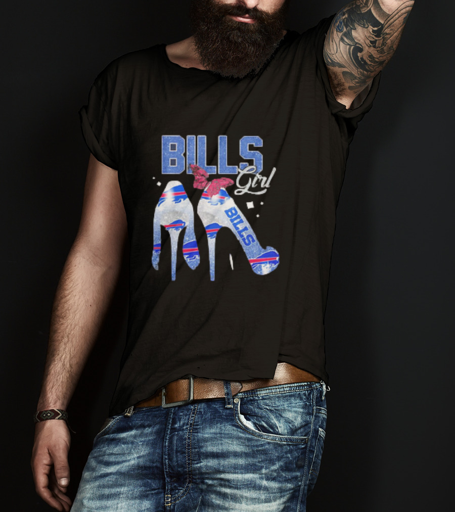 BILLS Girl Glitter Heels With Buffalo Logo And Pink Bow T-Shirt