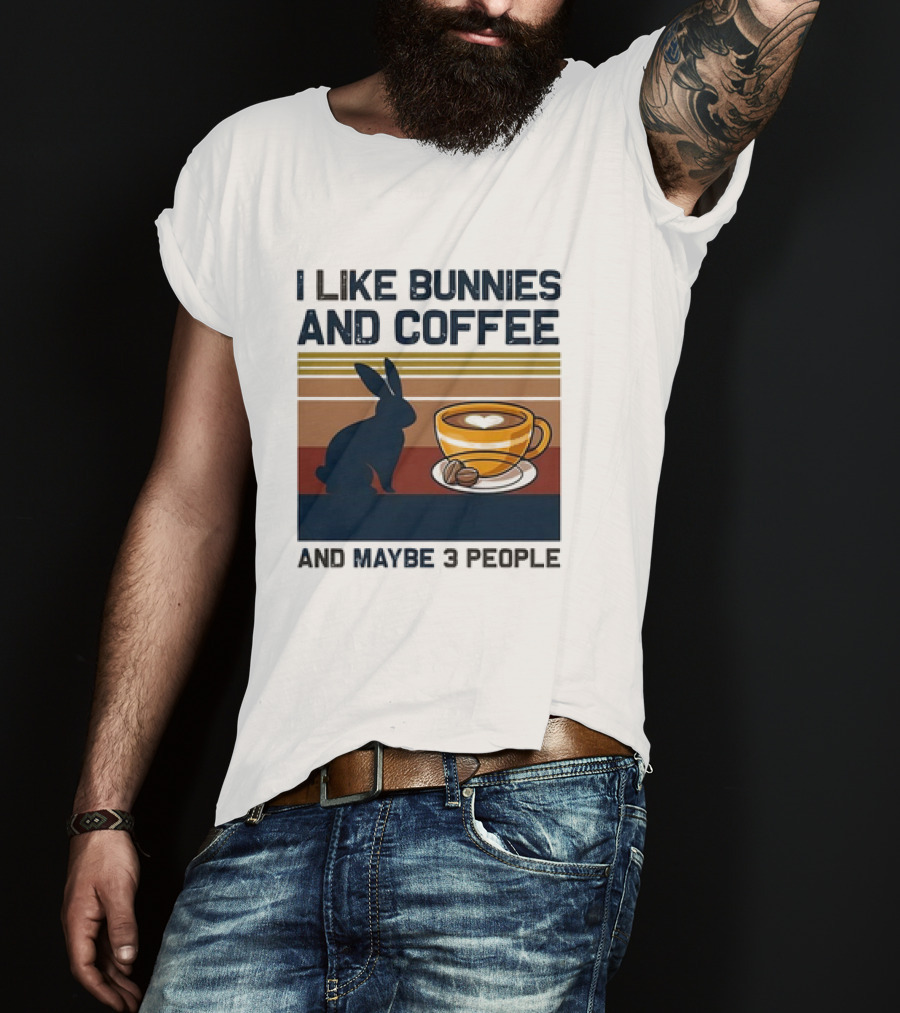 I Like Bunnies And Coffee And Maybe 3 People Vintage Retro Stripe T-Shirt