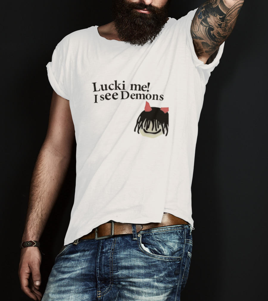 Lucki Me I See Demons Black Hairstyle Red Horns Face T-Shirt