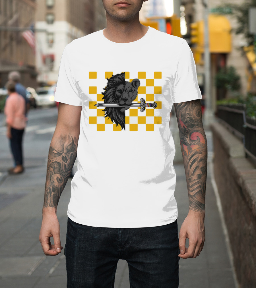 The Pride Classic Lion With Sword And Yellow Checkered Background T-Shirt