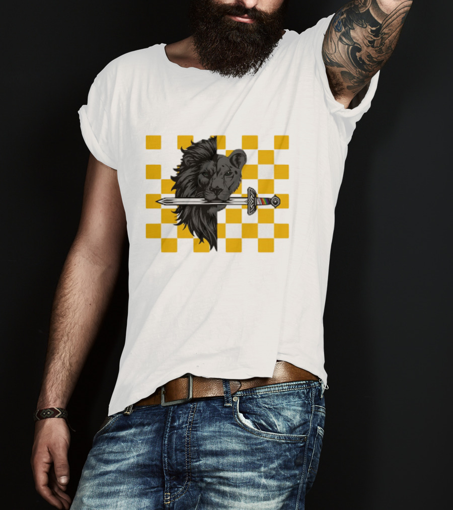 The Pride Classic Lion With Sword And Yellow Checkered Background T-Shirt