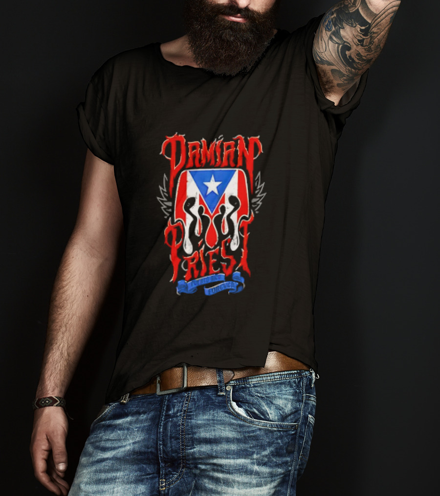 Damian Priest Puerto Rico Forever Flag And Skull Wings T-Shirt
