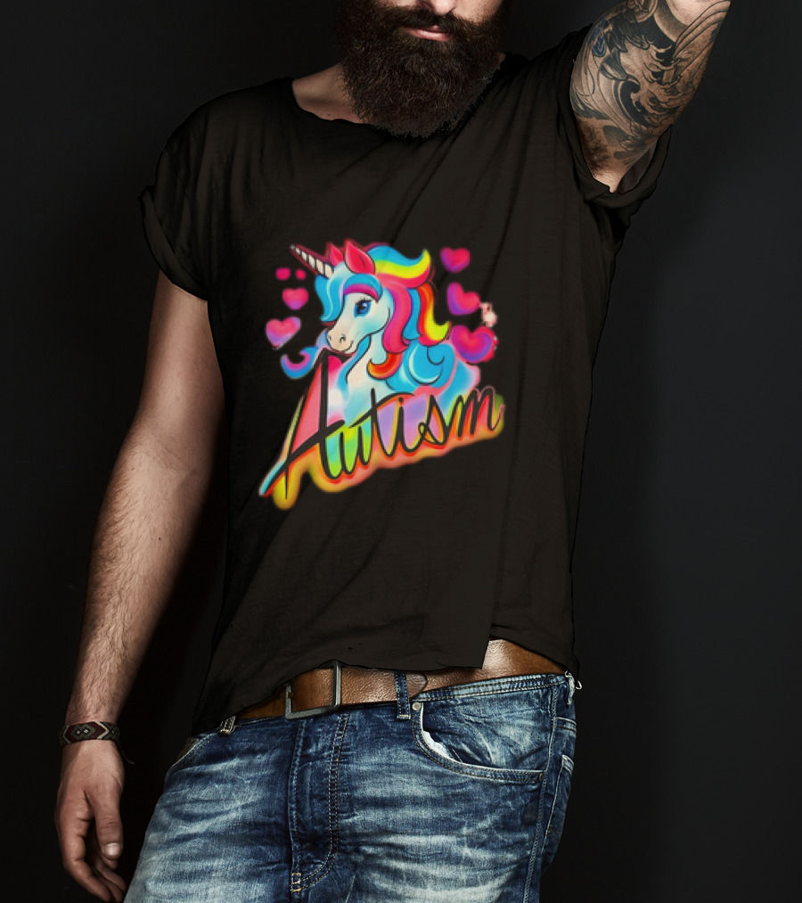 Autism Unicorn With Colorful Hearts T-Shirt
