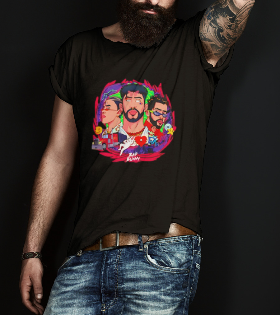 Bad Bunny X 100PRE Vintage Colorful Portraits And Iconic Symbols T-Shirt