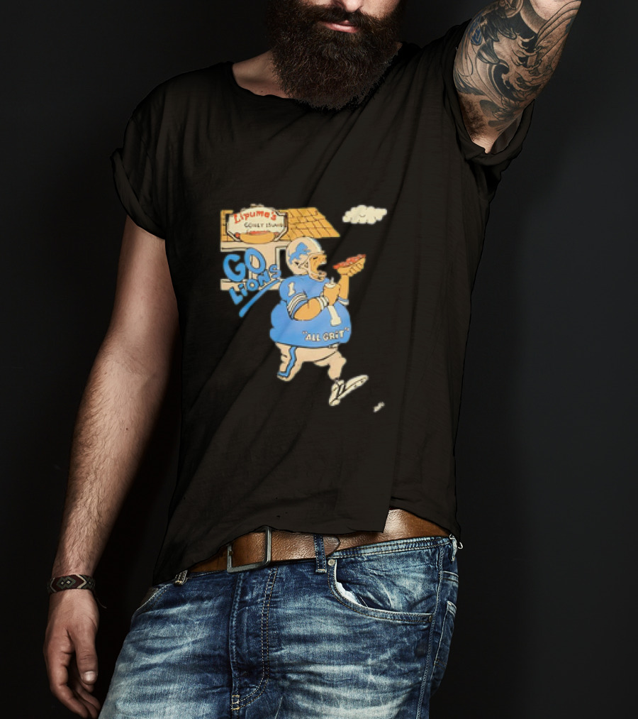 Lipuma’s Coney Island Go Lions All Grit Detroit Lions Football Player Eating Hot Dog T-Shirt