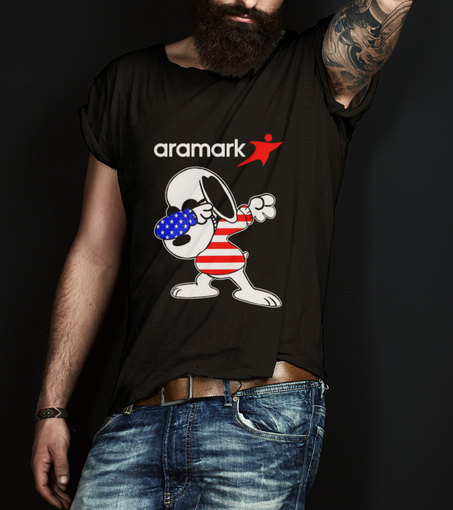 Aramark Snoopy Dabbing American Flag Red White Blue Character T-Shirt
