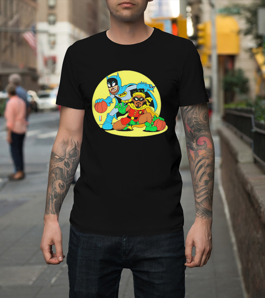 Batman And Robin Warriors Basketball Cartoon Crossover With Superhero Style T-Shirt