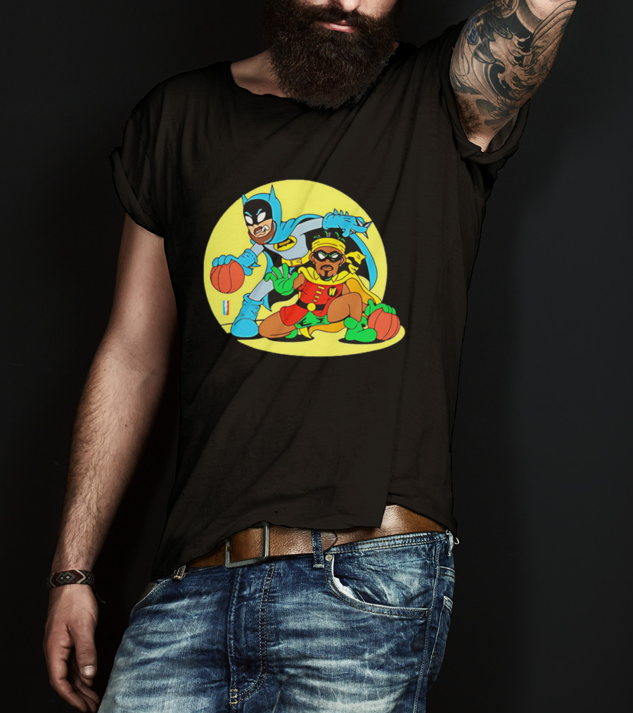 Batman And Robin Warriors Basketball Cartoon Crossover With Superhero Style T-Shirt