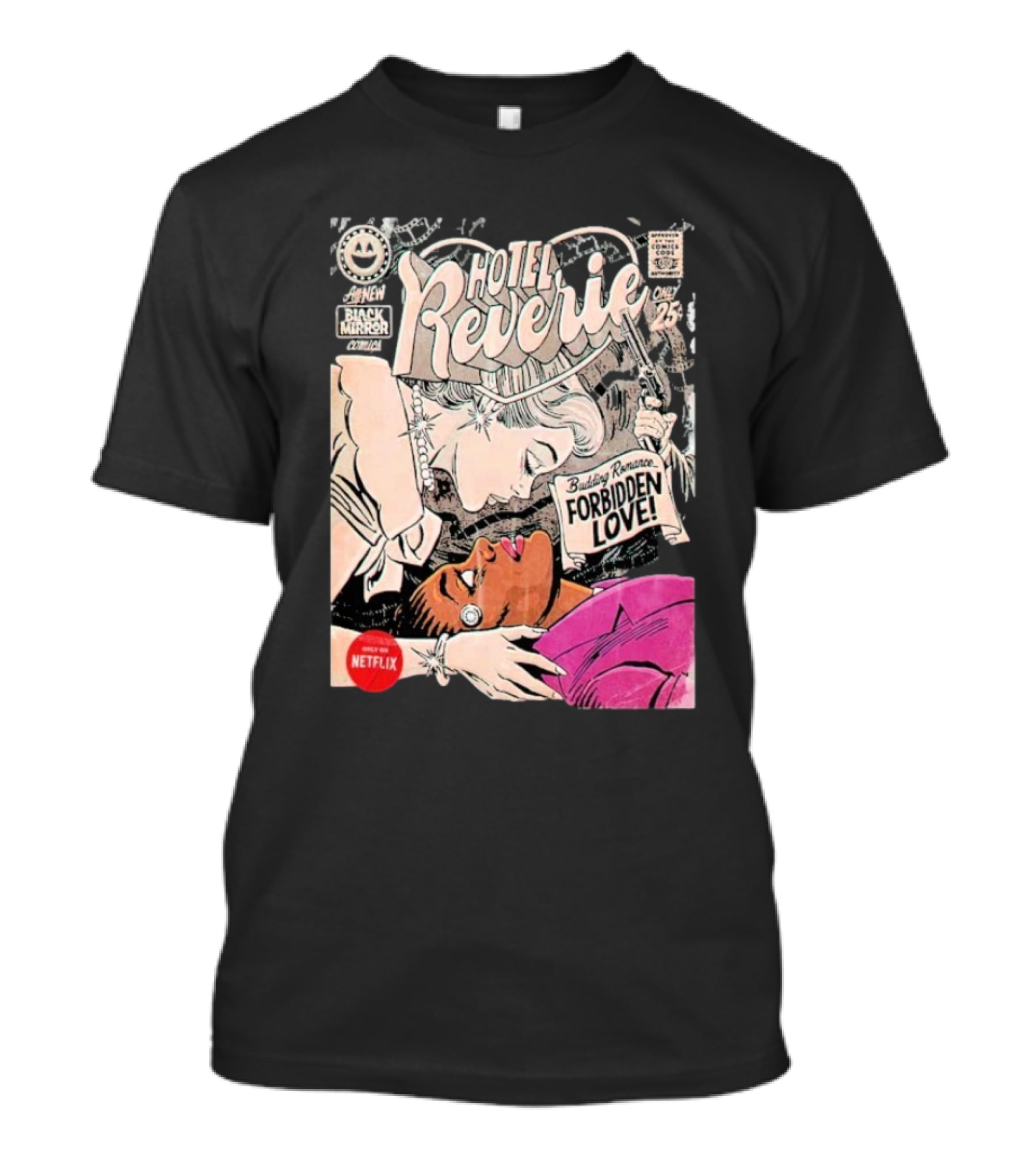 Black Mirror Comics Hotel Reverie Budding Romance Forbidden Love 2025 By Butcher Billy Netflix T-Shirt