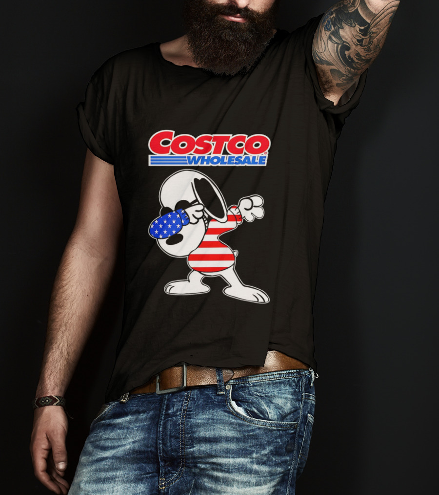Costco Wholesale Snoopy Dabbing American Flag Stripes And Stars T-Shirt