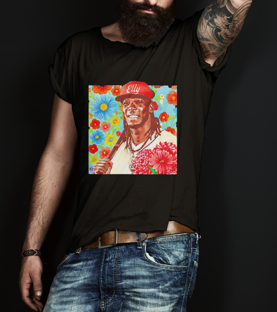 Elly De La Cruz Cincinnati Reds Floral Baseball Imagery T-Shirt