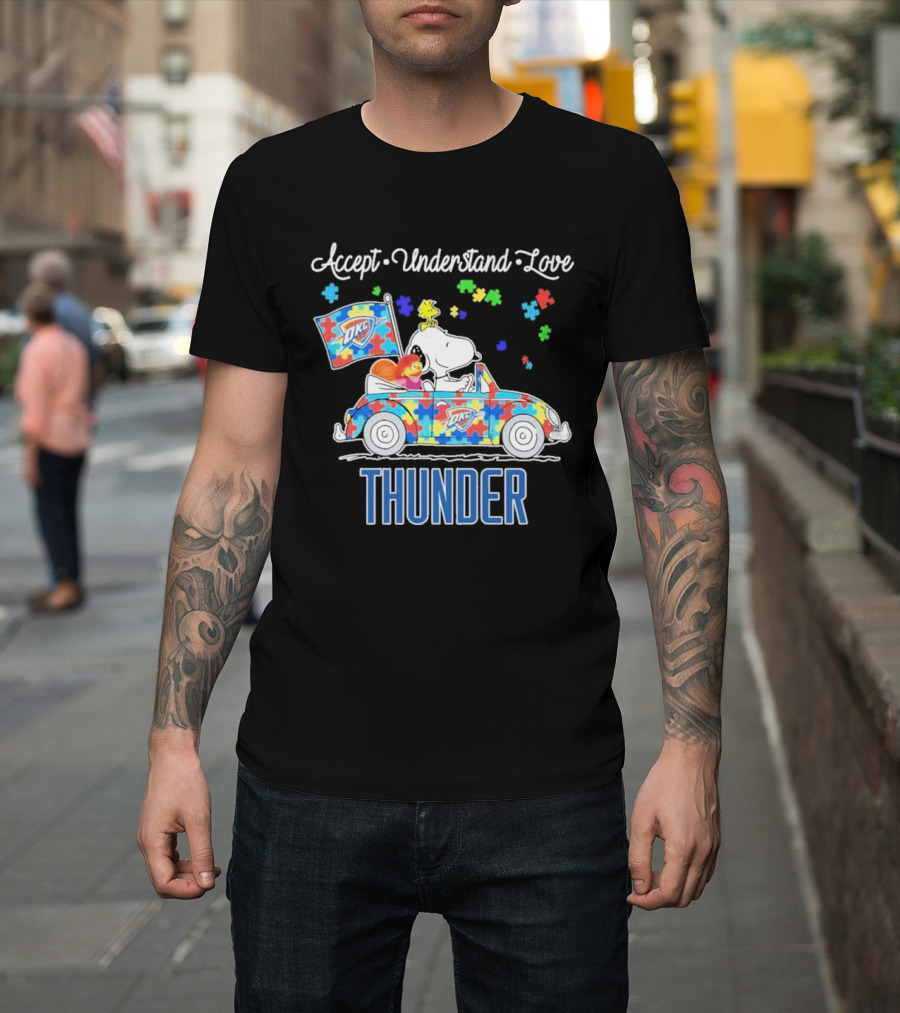 Accept Understand Love Snoopy OKC Thunder Autism Puzzle Car T-Shirt