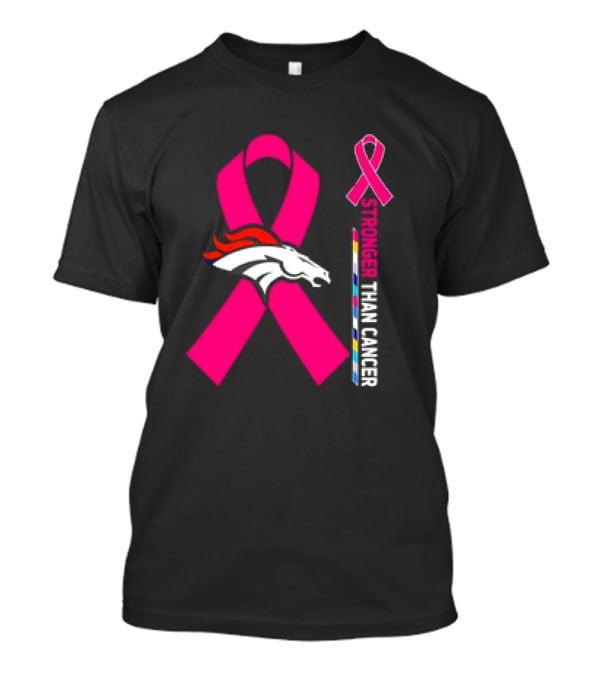 Denver Broncos Pink Ribbon Stronger Than Cancer Awareness T-Shirt