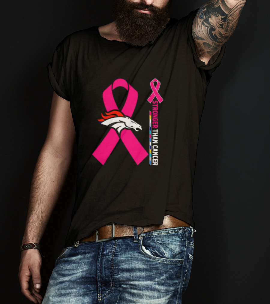 Denver Broncos Pink Ribbon Stronger Than Cancer Awareness T-Shirt