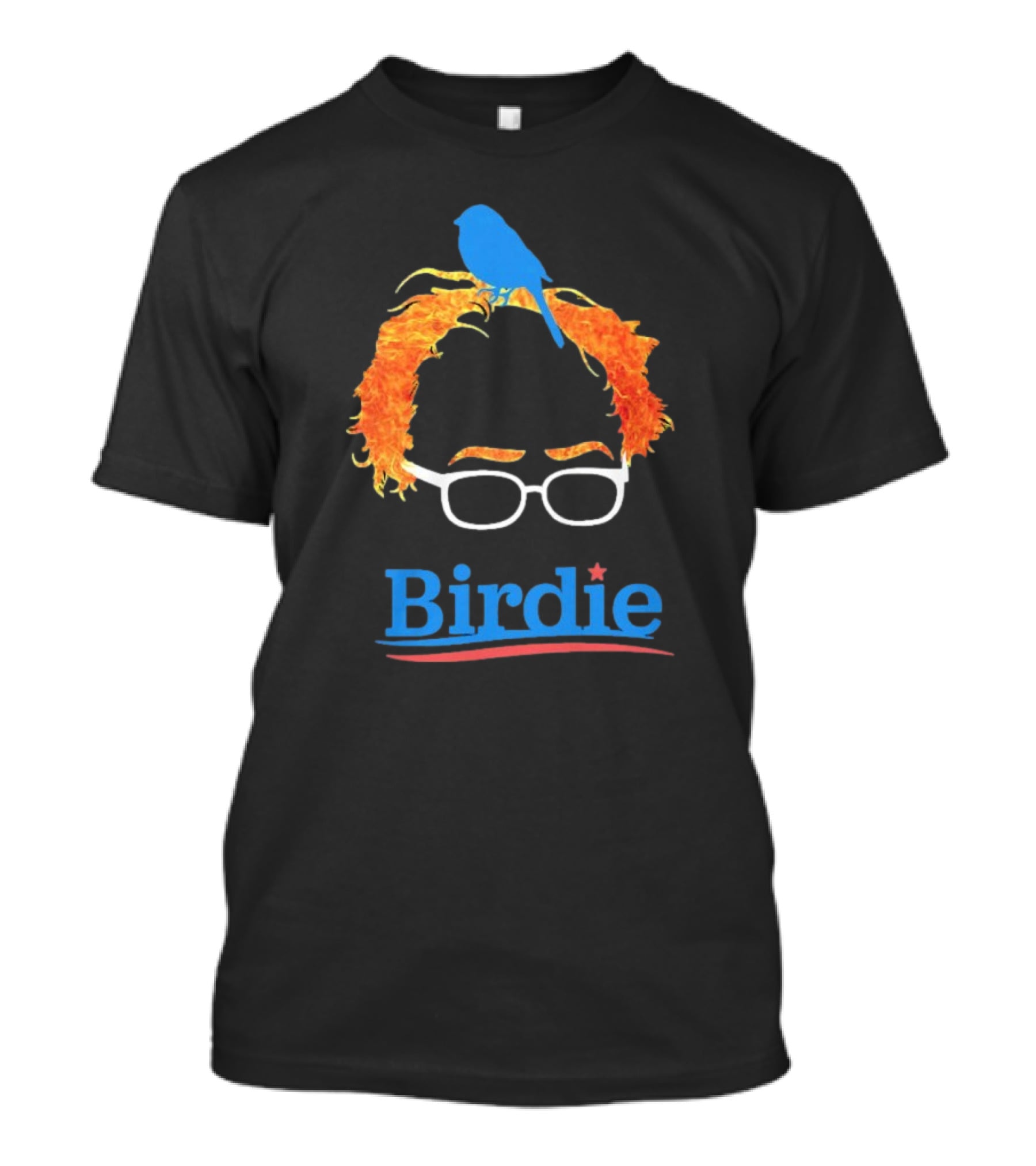 Birdie Sanders Blue Bird With Glasses And Orange Hair T-Shirt