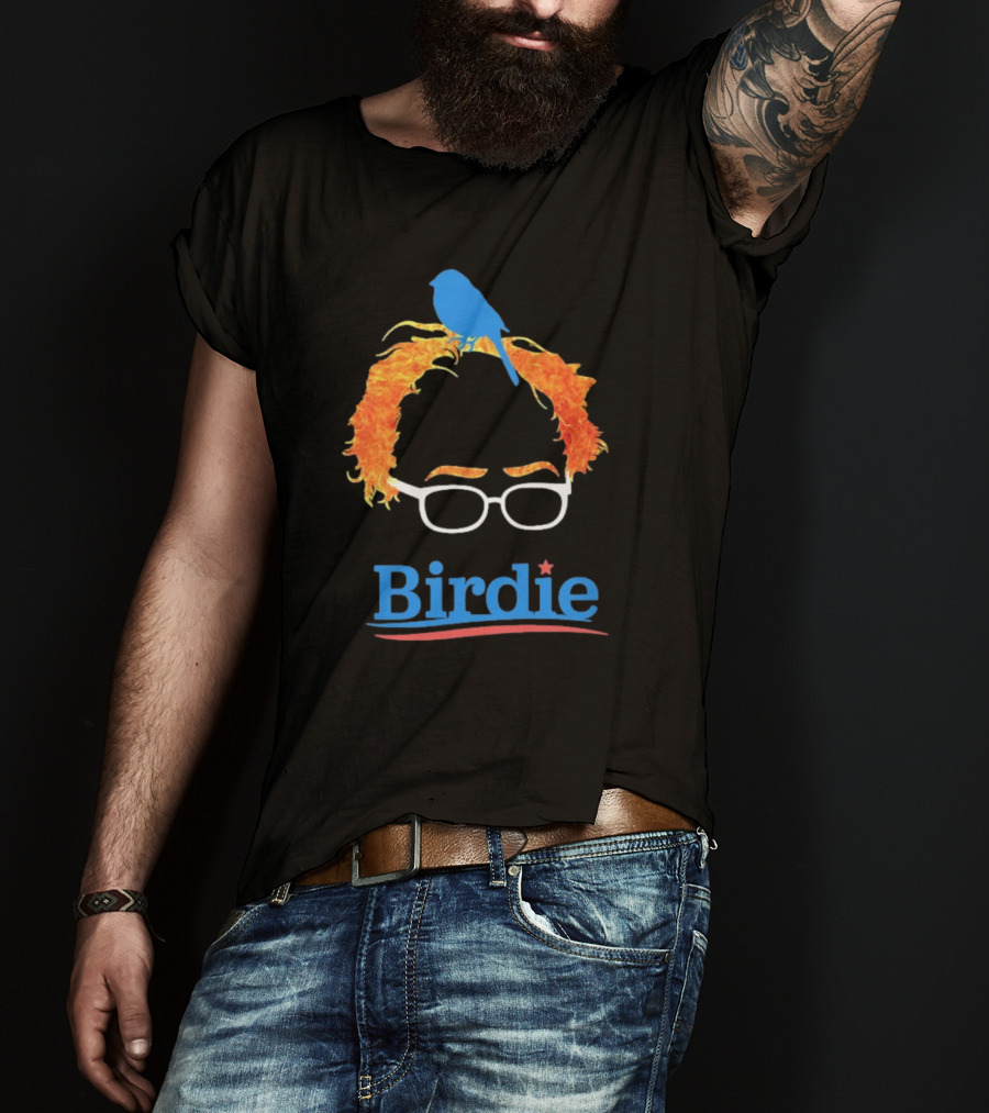 Birdie Sanders Blue Bird With Glasses And Orange Hair T-Shirt