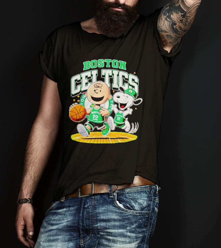 Boston Celtics Charlie Brown Snoopy Basketball Fan Fun T-Shirt
