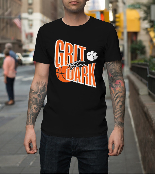 Shirt: Clemson Tigers Grit After Dark Basketball with Paw Icon T-Shirt Clemson Tigers Grit After Dark Basketball with Paw Icon T-Shirt