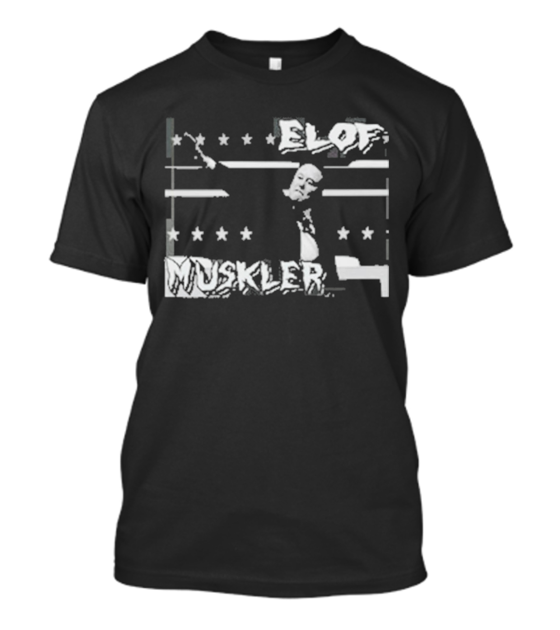 Elof Muskler Bold Star Pattern With Strongman Silhouette T-Shirt