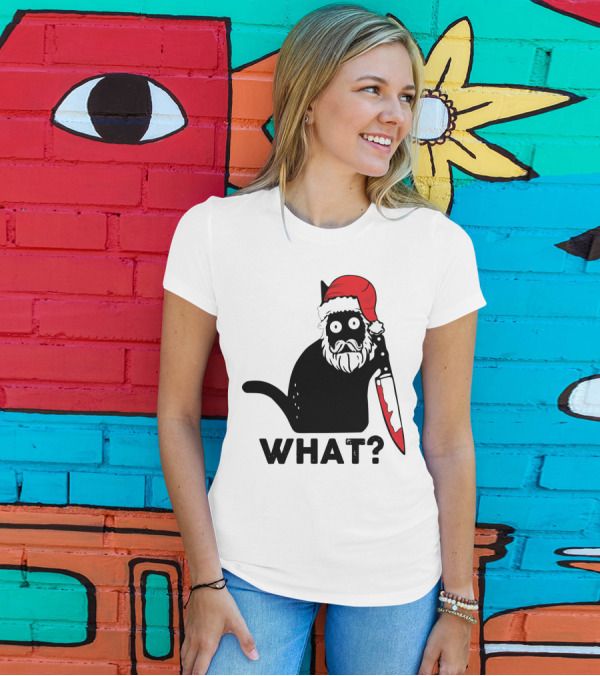 What Black Cat Santa Knife Christmas T-Shirt