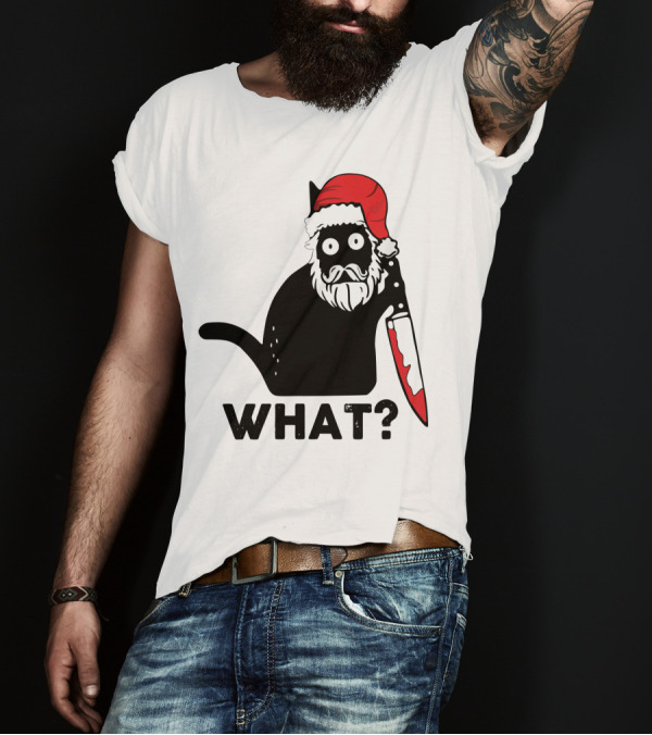 What Black Cat Santa Knife Christmas T-Shirt