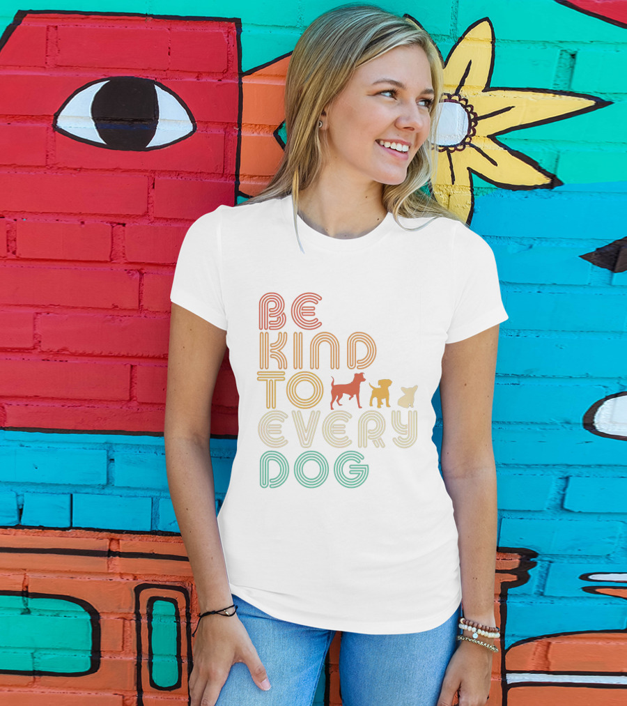 Be Kind To Every Dog In Retro Style With Colorful Canine T-Shirt