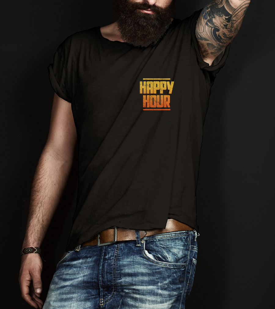 HAPPY HOUR Vintage Distressed Typography Bold Yellow Orange Gradient T-Shirt